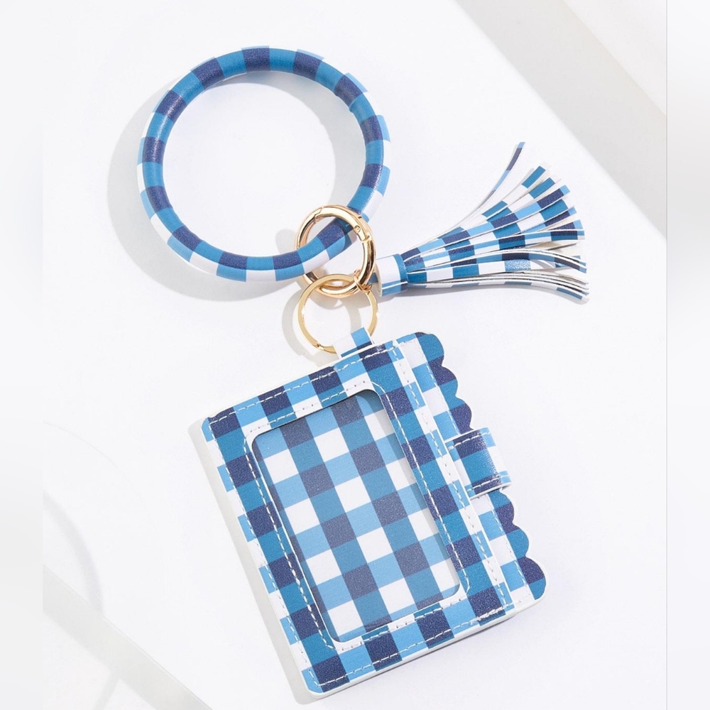 Gingham Wristlet Card Wallet Blue and White NWT - Picture 7 of 9